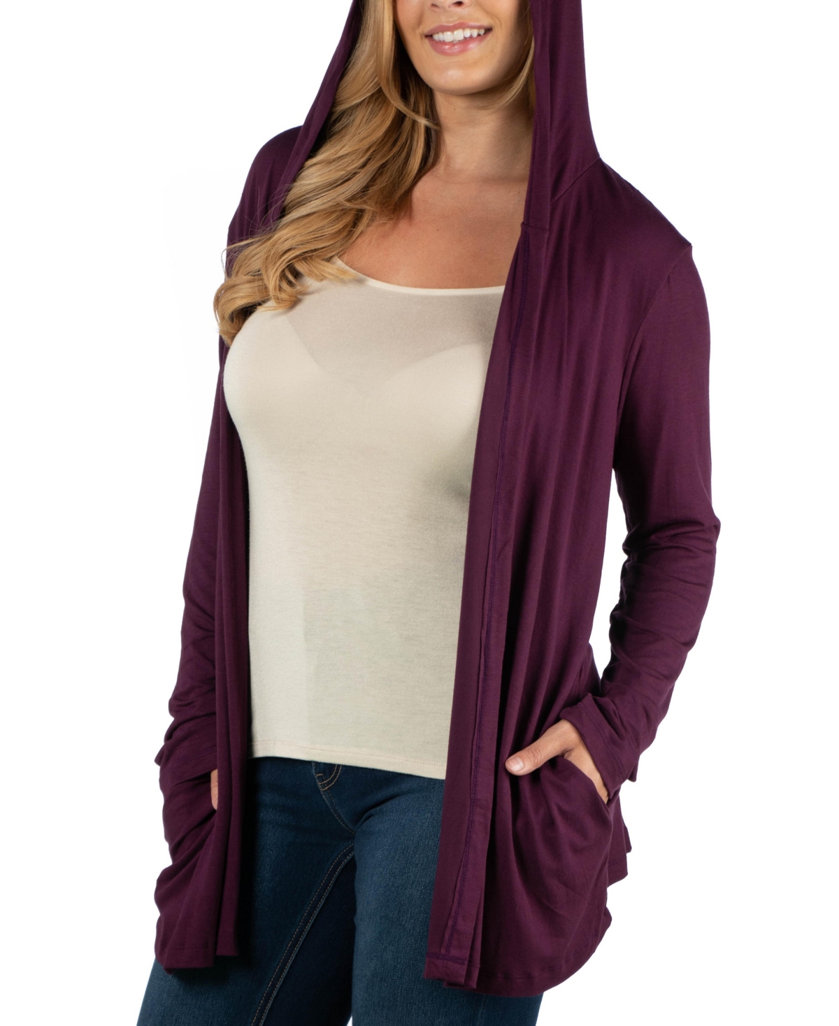 24Seven Comfort Apparel Long Sleeve Pocket Hoodie Plus Size Cardigan