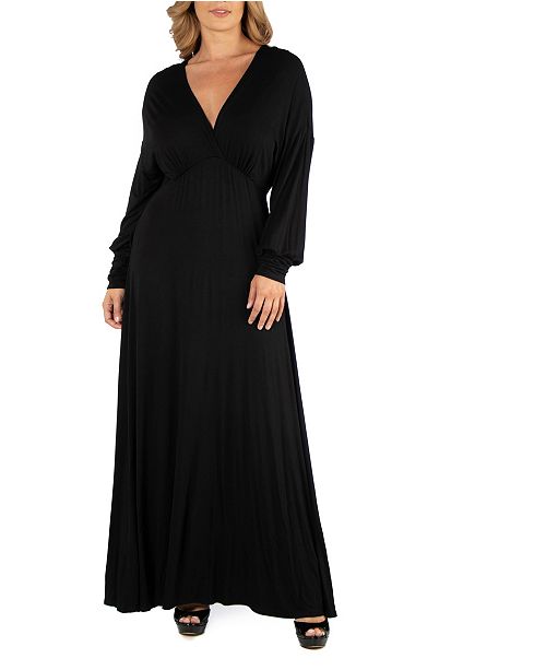 24seven Comfort Apparel Formal Long Sleeve Plus Size Maxi Dress