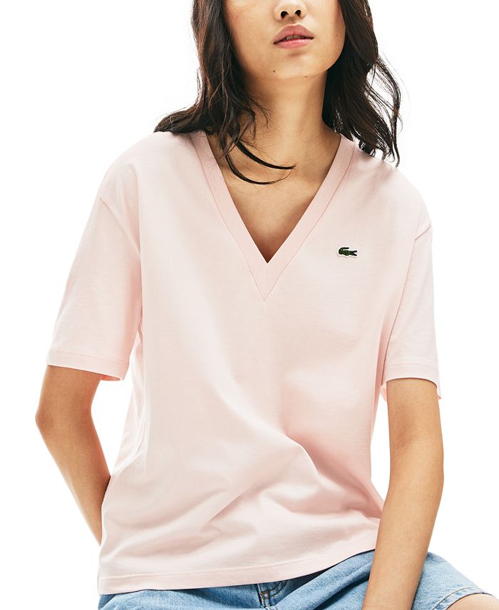 diameter Forslag Adept Lacoste Women's Relaxed-Fit Solid Cotton-Jersey V-Neck T-Shirt & Reviews -  Tops - Women - Macy's