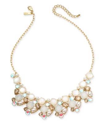 INC International Concepts - Gold-Tone Stone & Glass Multi-Cluster Statement Necklace, 18" + 3" extender