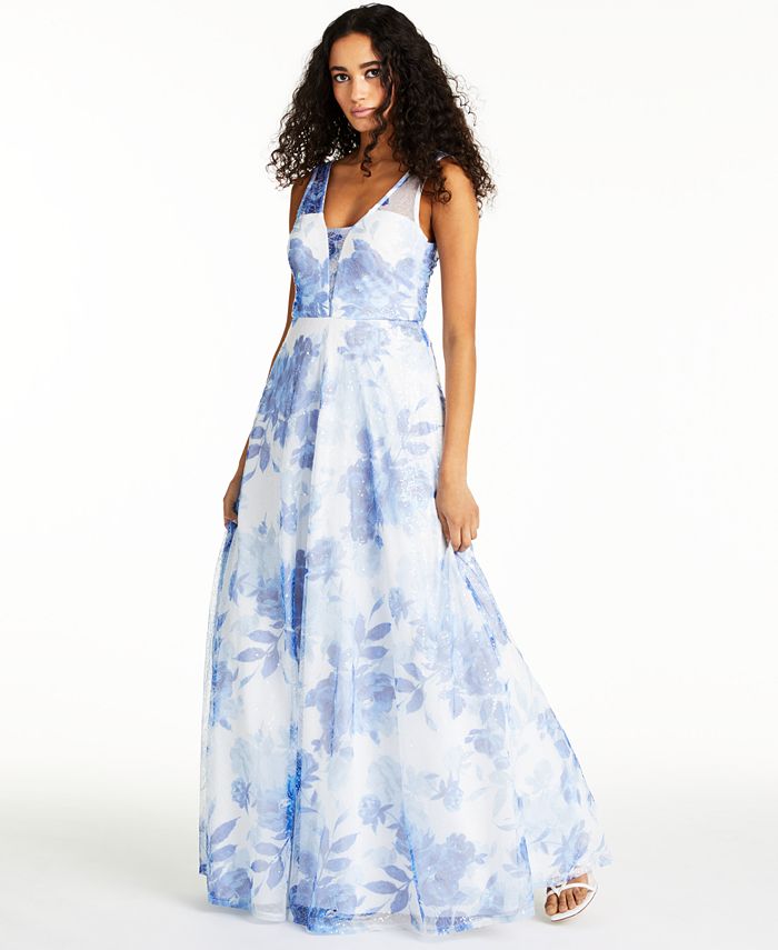 Trixxi Juniors' Sequined Floral-Print Gown & Reviews - Dresses ...