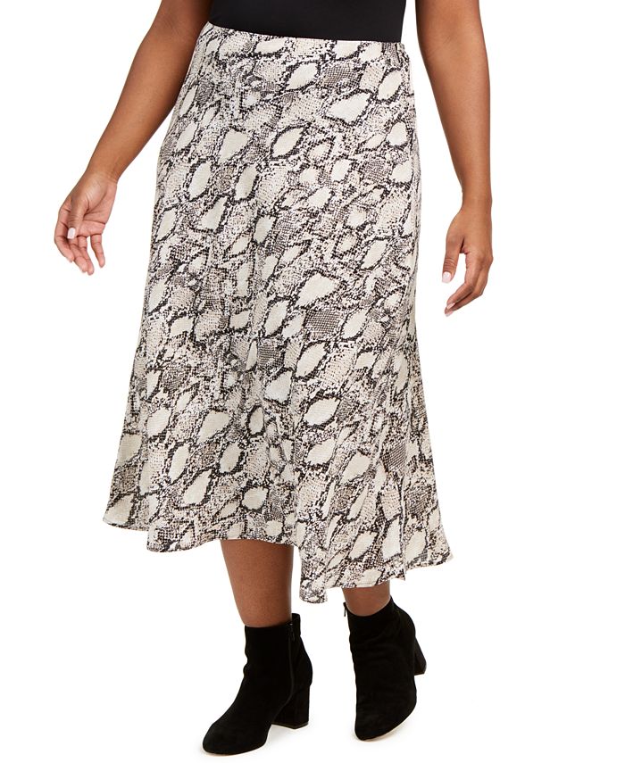 Bar III Plus Size Snake-Print Midi Skirt, Created for Macy's - Macy's