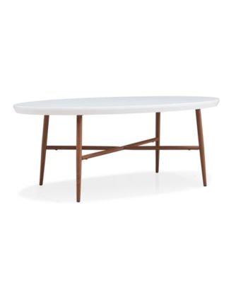 Handy Living Millie White Oval Cocktail Table With Brown Metal Legs ...