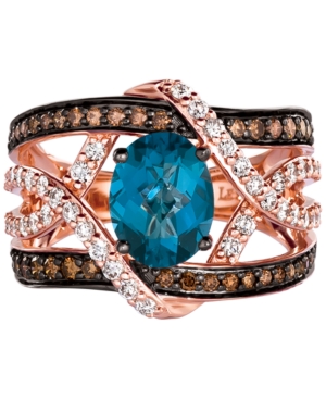 image of Le Vian Chocolatier Deep Sea Blue Topaz (1-3/4 ct-t.w.) and Diamond (1 ct. t.w.) Ring in 14k Rose Gold