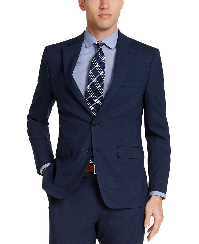 Van Heusen Men's Slim-Fit Stretch Navy Blue Plaid Suit - Macy's