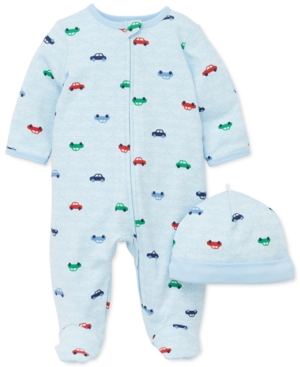 Little Me Baby Boys 2-Pc Cotton Cars-Print Hat & Footed Coverall