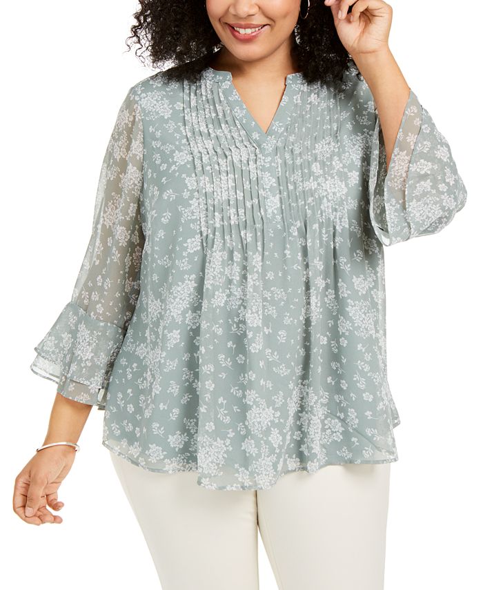 Charter Club Plus Size Pintuck Blouse, Created for Macy's - Macy's