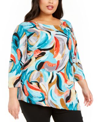 JM Collection - Plus Size Abstract-Print Tunic Top