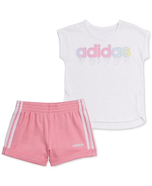 Adidas Baby Girls 2 Pc T Shirt French Terry Shorts Set