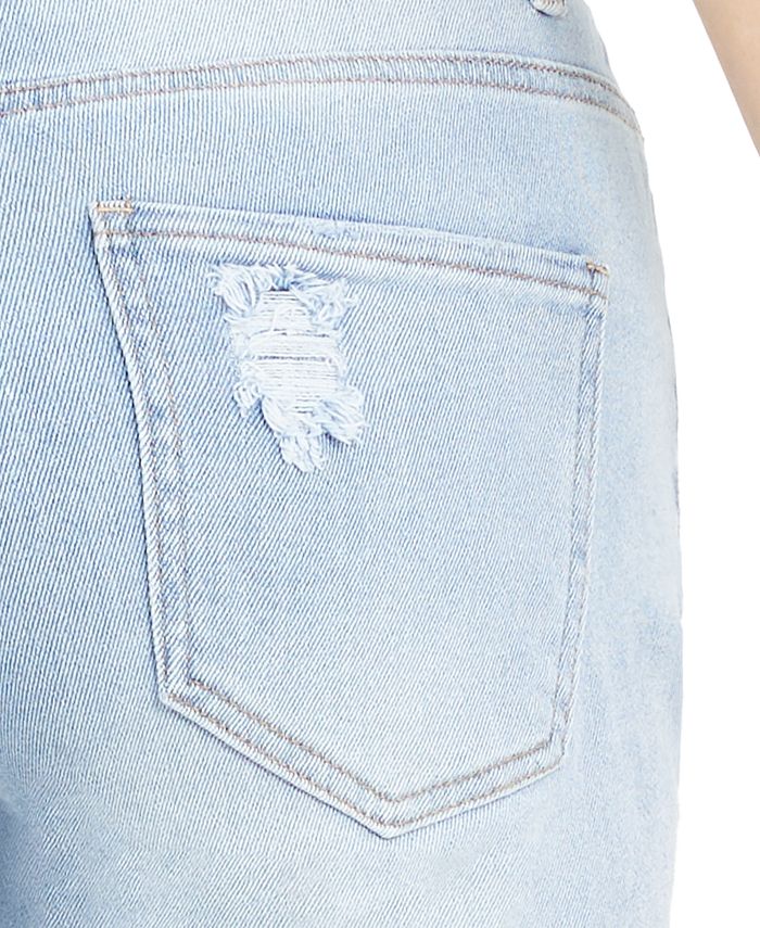 Ripped Raw Hem Denim Bermuda Shorts