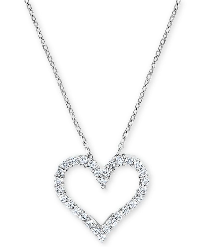 Macy's Diamond Heart Pendant Necklace (1/4 ct. t.w.) in 14k White Gold
