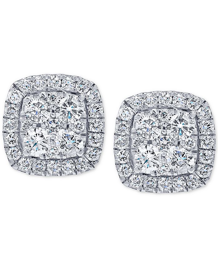 Macy's Diamond Halo Cluster Stud Earrings (1 ct. t.w.) in 14k White