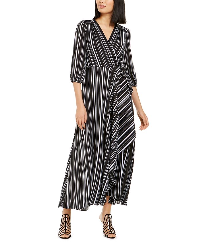 INC International Concepts INC Volume-Sleeve Striped Wrap Maxi Dress ...