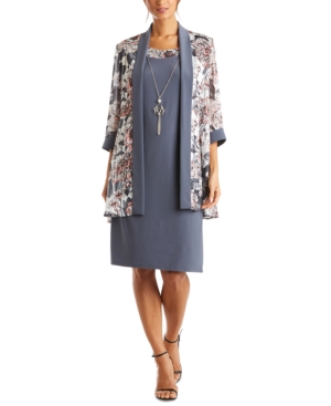 R & M Richards Petite Chiffon Jacket & Dress With Necklace