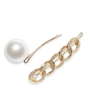 image of Thalia Sodi Gold-Tone 2-Pc. Set Imitation Pearl & Link Bobby Pins. Created for Macy-s