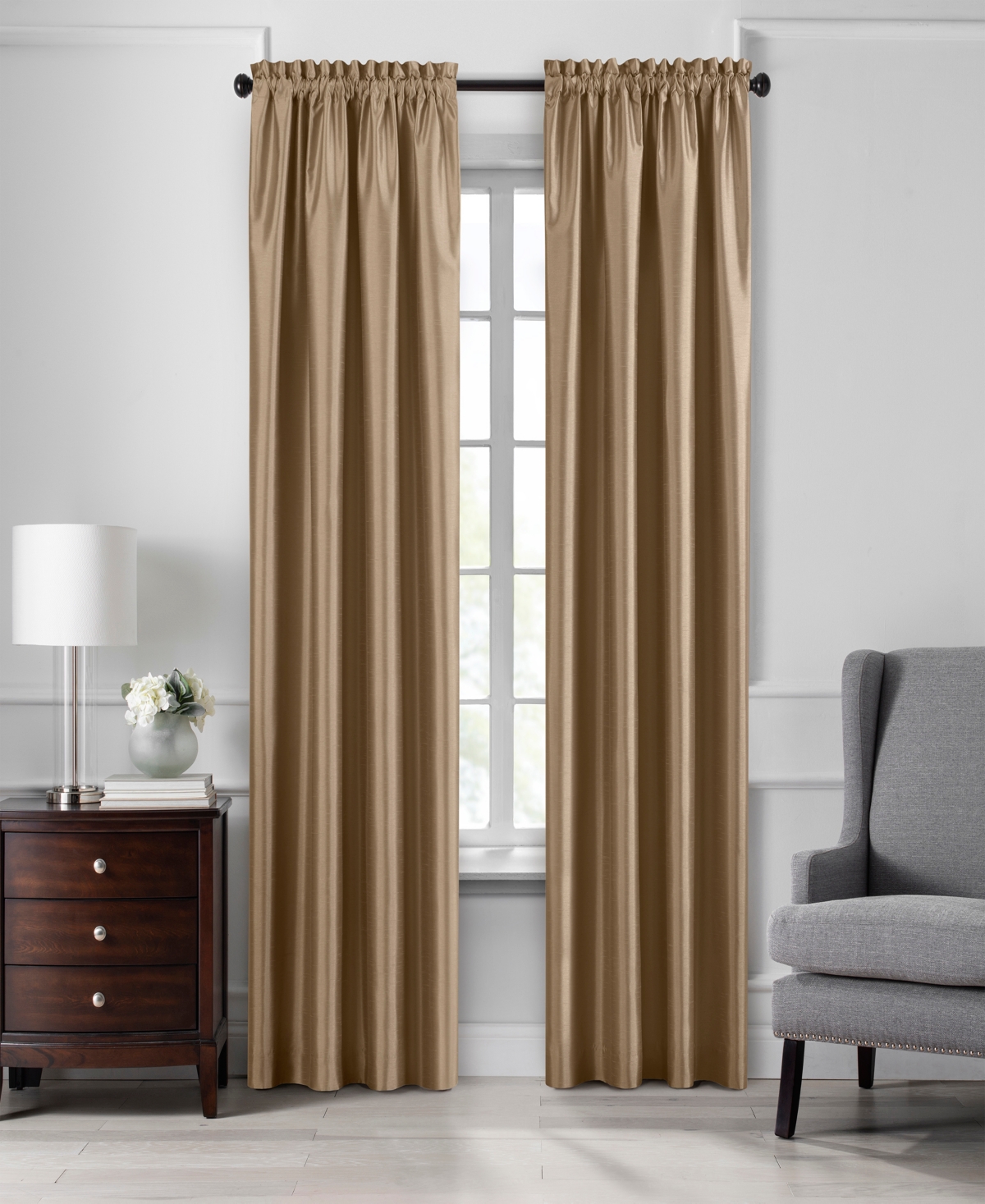 Colette Faux Silk Blackout Window Curtain - Gold