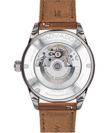 Movado - Men's Swiss Automatic Heritage Calendoplan Brown Leather Strap Watch 43mm