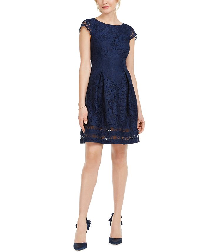 Jessica Howard Petite Cap-Sleeve Lace Dress - Macy's