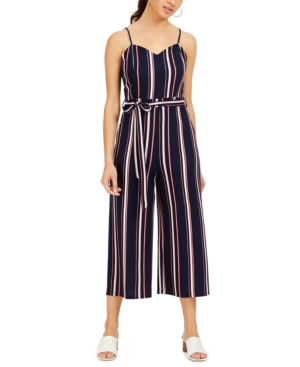 ALMOST FAMOUS JUNIORS' BELTED STRIPED JUMPSUIT