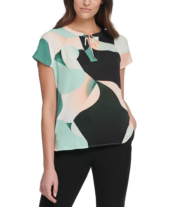 DKNY Petite Puzzle Printed Tie Blouse Macy s