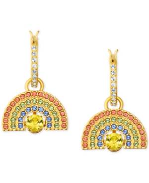 image of Swarovski Gold-Tone Multicolor Pave Rainbow Charm Convertible Huggie Hoop Earrings