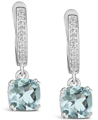 Aquamarine (2-1/2 ct. t.w.) and Diamond (1/10 ct. t.w.) Drop Earrings in Sterling Silver