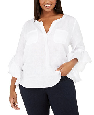 INC International Concepts INC Plus Size Ruffled Linen Top, Created for ...