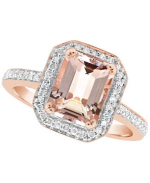 image of Morganite (2 ct. t.w.) and Diamond (1/4 ct. t.w.) Ring in 14K Rose Gold-Plated Sterling Silver