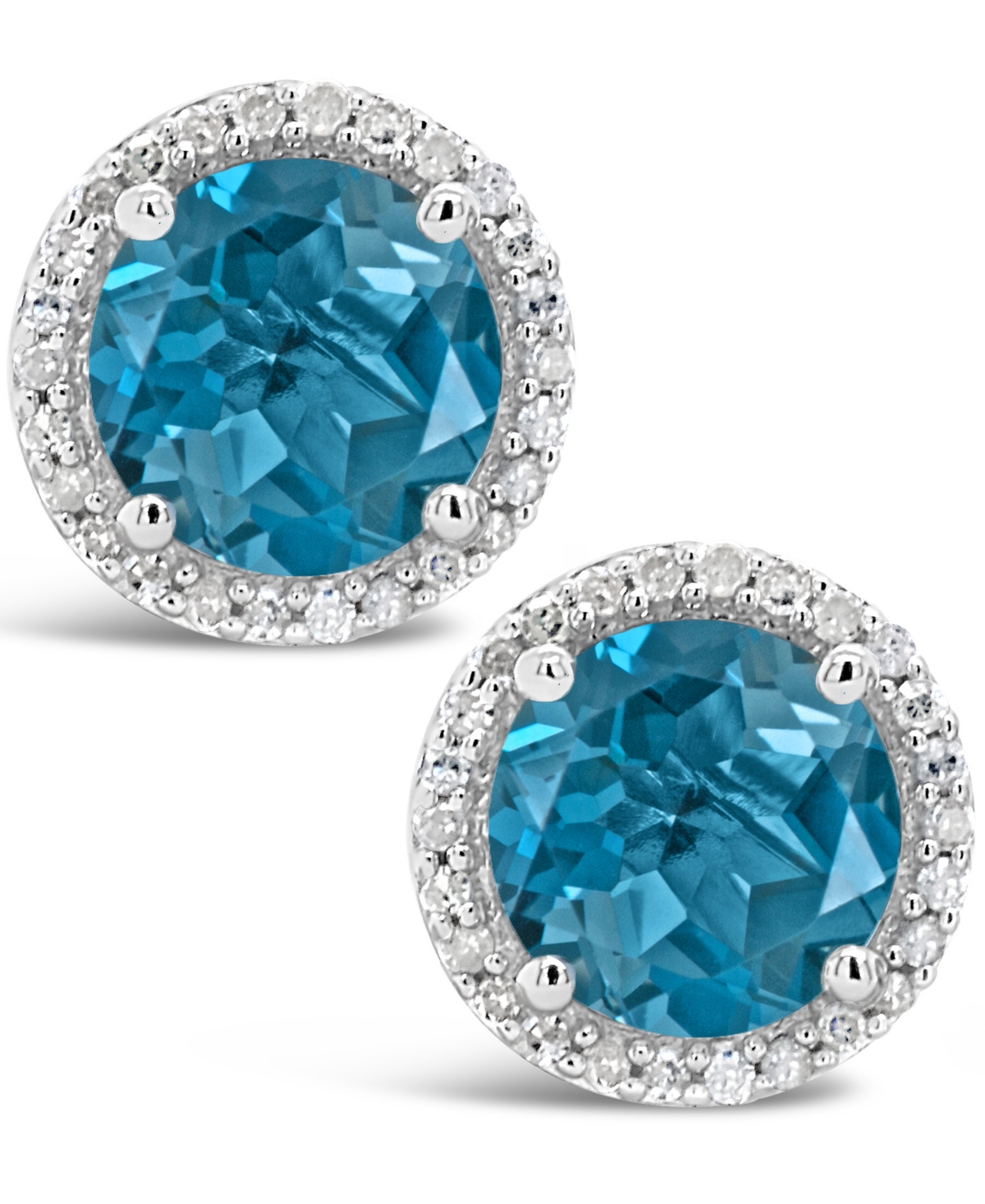 London(3-1/10 ct. t.w.) and Diamond (1/6 ct. t.w.) Stud Earrings in Sterling Silver - Blue Topaz
