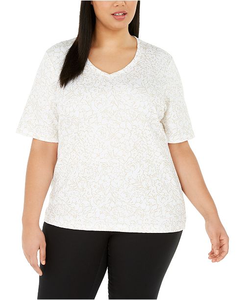 Karen Scott Plus Size Rose V Neck Top Created For Macy S