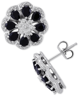 image of Onyx & Diamond (1/20 ct. t.w.) Floral Stud Earrings in Sterling Silver