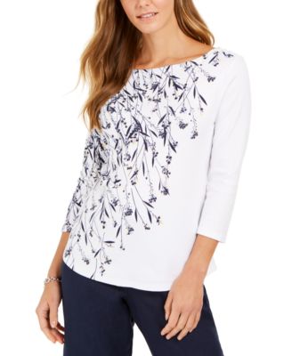 Charter Club - Printed Boat-Neck Pima Cotton Top