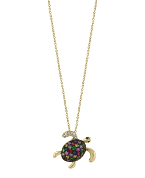 image of Effy Multi-Sapphire (3/4 ct. t.w.) and Diamond (1/20 ct. t.w.) Pendant in 14k Yellow Gold
