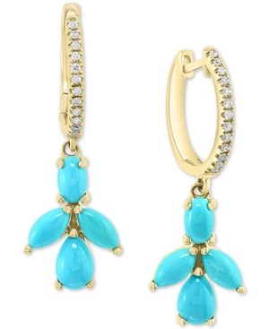 image of Effy Turquoise Cluster & Diamond (1/10 ct. t.w.) Dangle Drop Earrings in 14k Gold