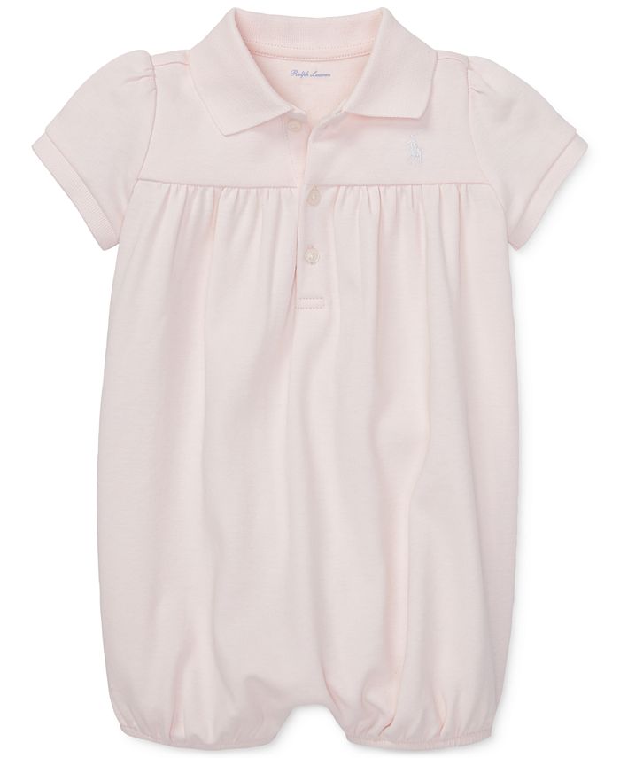 Ralph Lauren Baby Girls Polo Bubble Romper in Pink