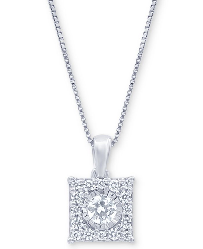 Diamond Square Halo 18" Pendant Necklace (1/3 ct. t.w.) in 14k White or