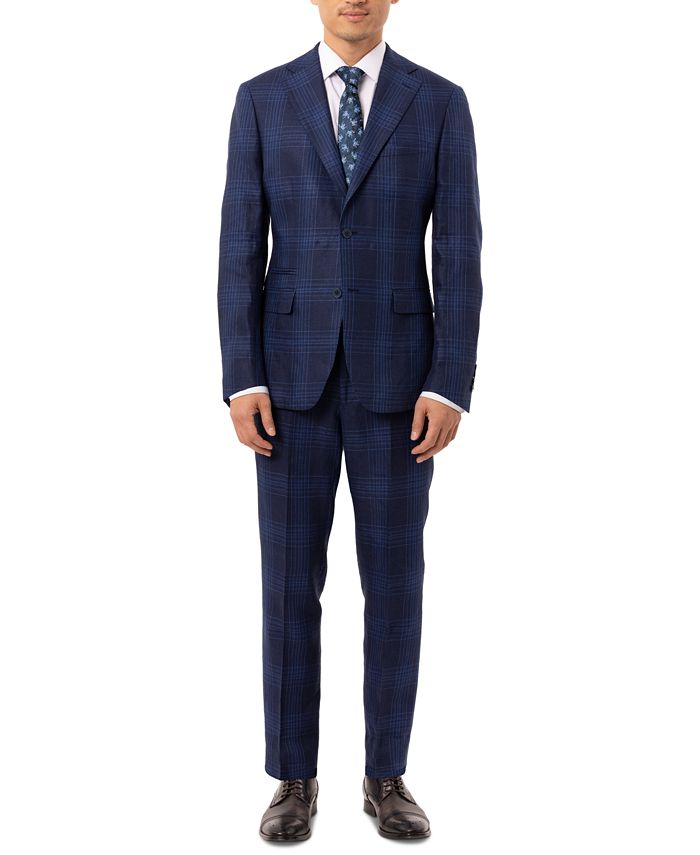 Tallia Men's Slim-Fit Blue Plaid Linen Suit Separates - Macy's