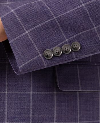 Tallia Men's Slim-Fit Stretch Purple Windowpane Suit Separate