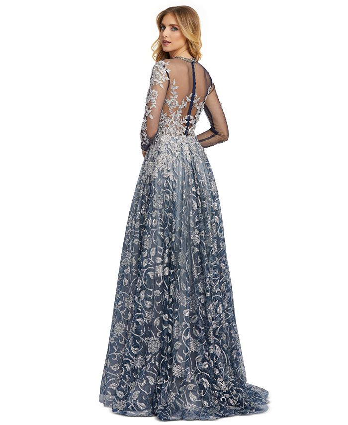 MAC DUGGAL Metallic Floral Illusion Gown - Macy's