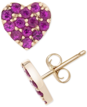 image of Certified Ruby (1/5 c.t. t.w.) Heart Stud Earrings in 14k Gold