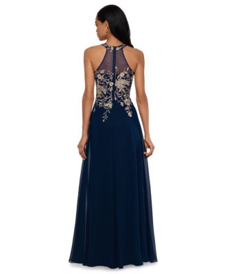 Betsy & Adam Women's Embellished Chiffon Illusion Gown - Macy's