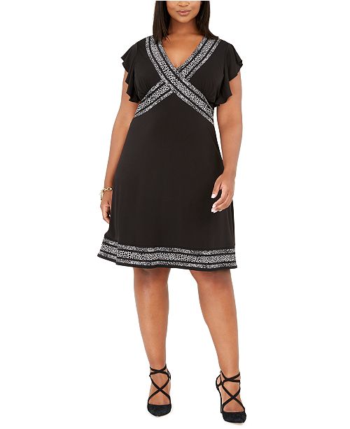 Michael Kors Plus Size Printed Trim Shift Dress Reviews Macy S