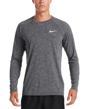 Shop Nike Men's Heather Hydroguard Long Sleeve Swim T-shirt In Black