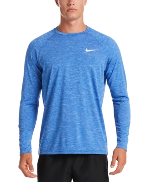 Shop Nike Men's Heather Hydroguard Long Sleeve Swim T-shirt In Game Royal