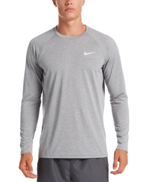 Shop Nike Men's Heather Hydroguard Long Sleeve Swim T-shirt In Particle Grey