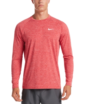 Shop Nike Men's Heather Hydroguard Long Sleeve Swim T-shirt In University Red