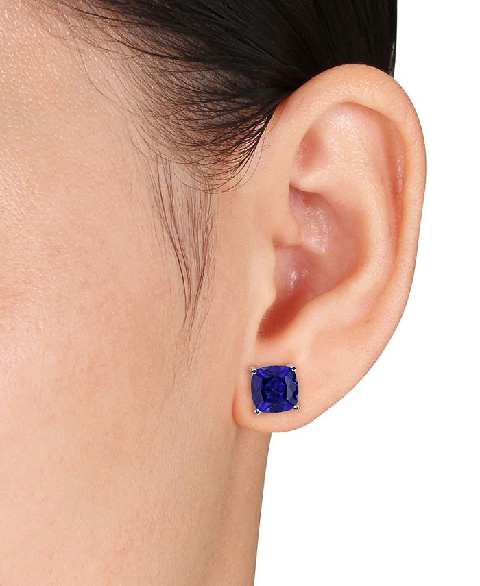 Macy's - Created Sapphire (6 ct. t.w.) Cushion Stud Earrings in Sterling Silver