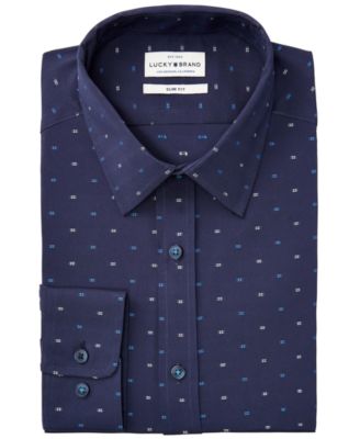 Lucky Brand - Men's Slim-Fit Performance Stretch Navy & Blue Clip-Spot Dress Shirt