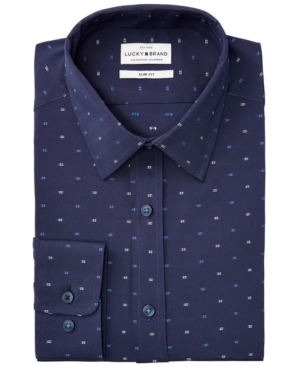Lucky Brand Men's Slim-Fit Performance Stretch Navy & Blue Clip-Spot Dress Shirt