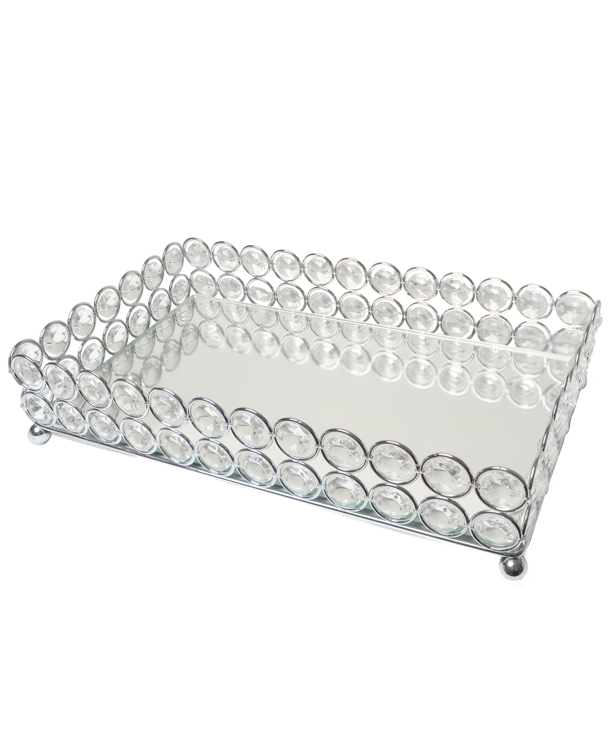 Elegant Designs Elipse Crystal Decorative Mirrored Jewelry Or Makeup Vanity Organizer Tray In Chrome